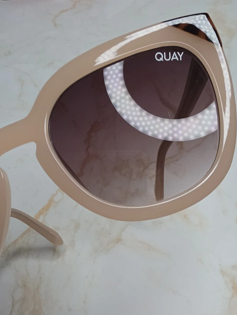 Quay Australia Noosa Nude Beige Cat Eye Sunglasses with Tortoiseshell Tips